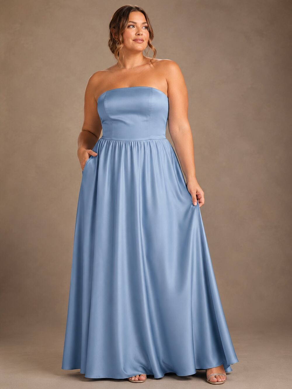 BHLDN Elsie Satin A-Line Gown Women’s 12 Dusty Blue NWT